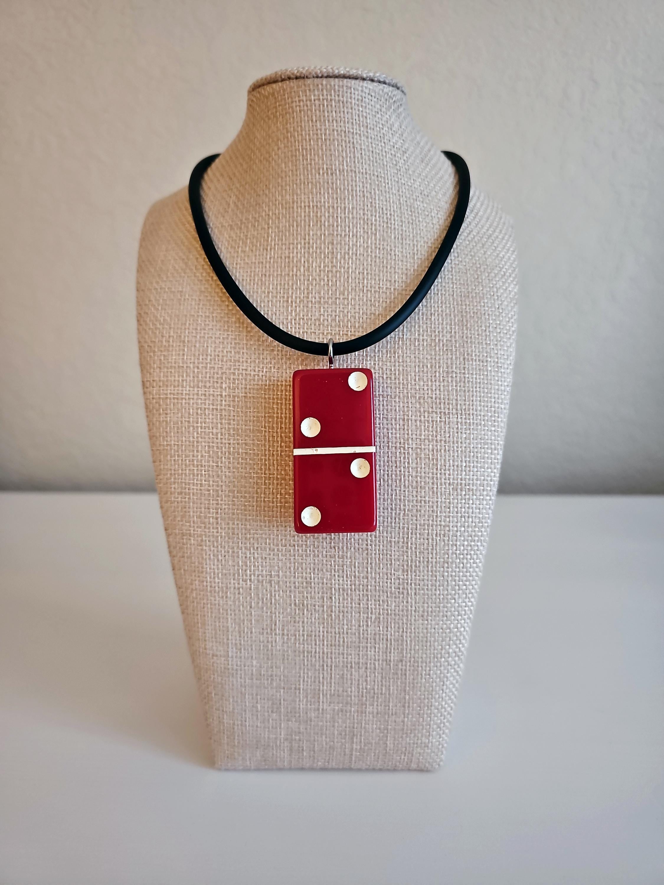 Series 3: Vintage Puremco Domino Necklace, Mid-Century, Red, Number 14 of 28