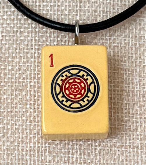 Series 11: Necklace from 1930s-1940s Vintage Mahjong Tile, One Dot, Number 1 of 144