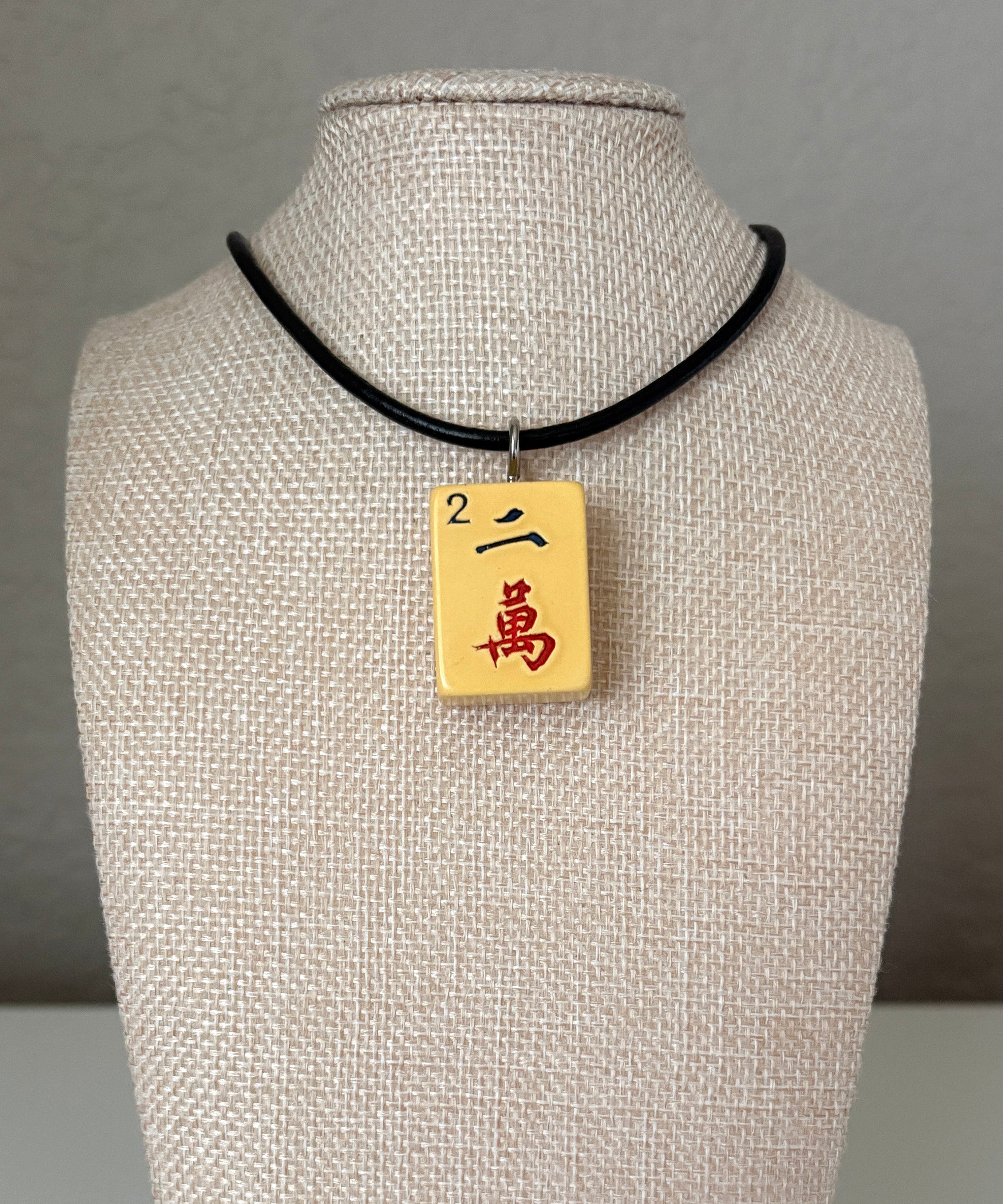 Series 11: Necklace from 1930s-1940s Vintage Mahjong Tile, Two Crak, Number 11 of 144