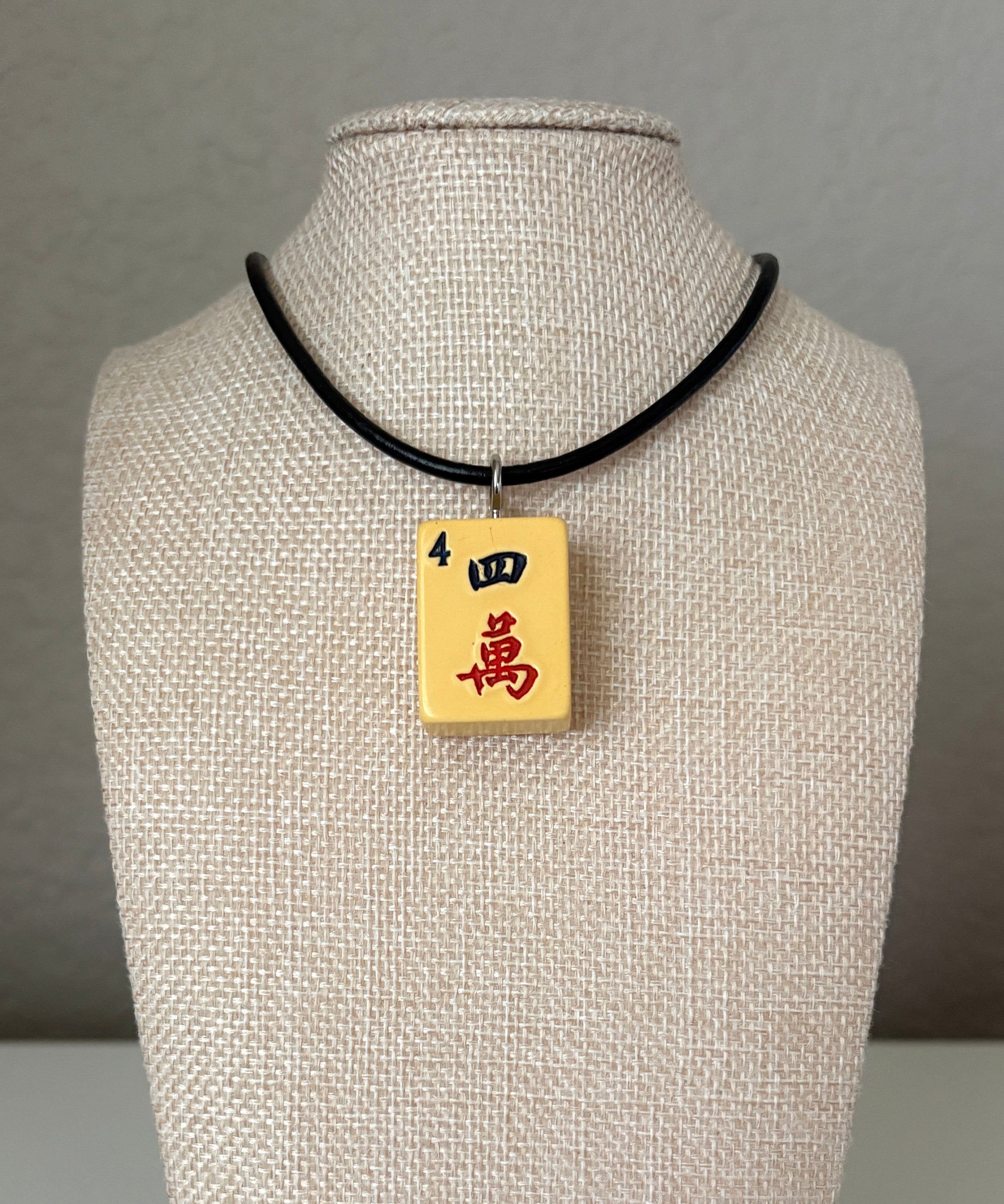 Series 11: Necklace from 1930s-1940s Vintage Mahjong Tile, Four Crak, Number 13 of 144