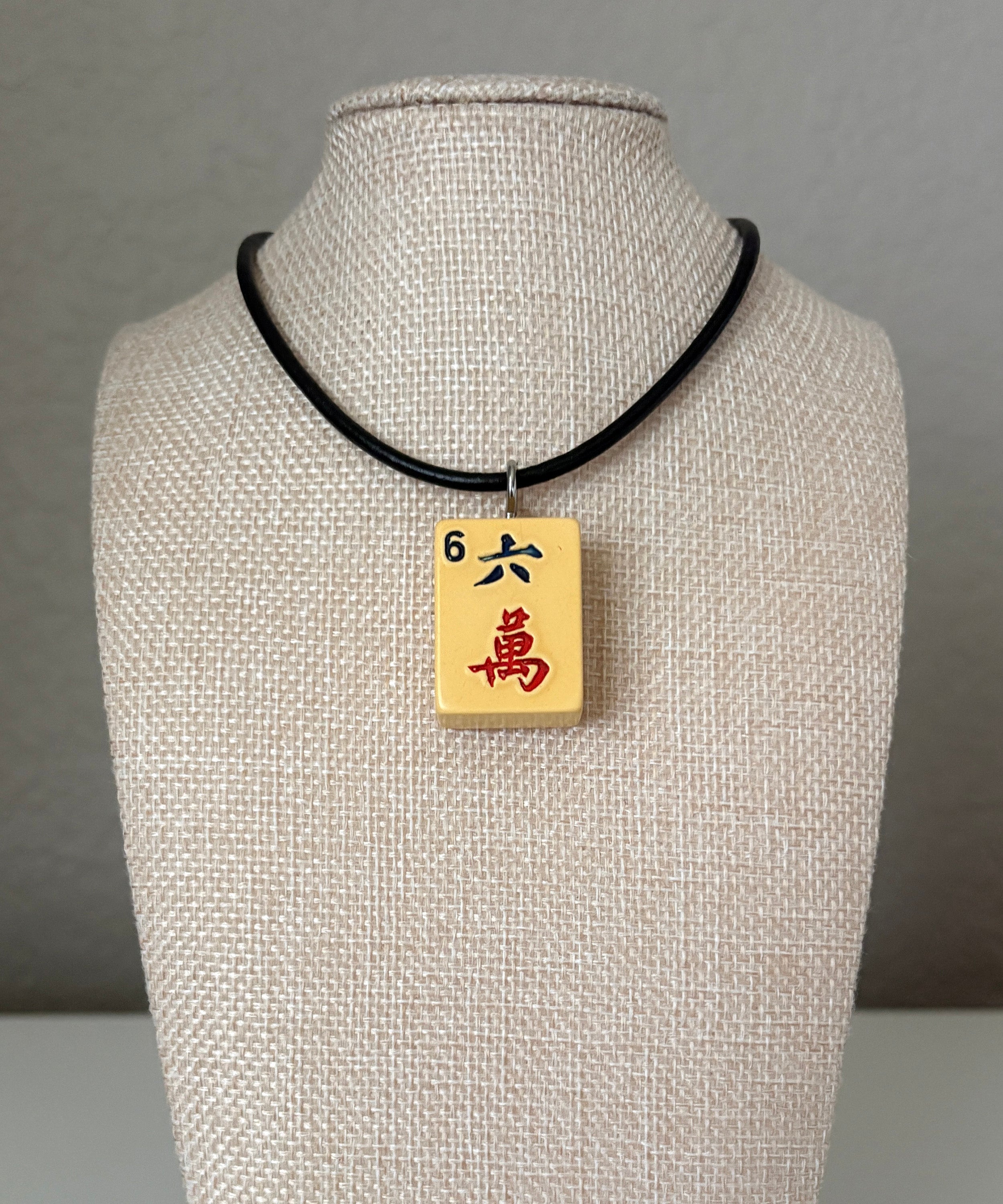 Series 11: Necklace from 1930s-1940s Vintage Mahjong Tile, Six Crak, Number 15 of 144