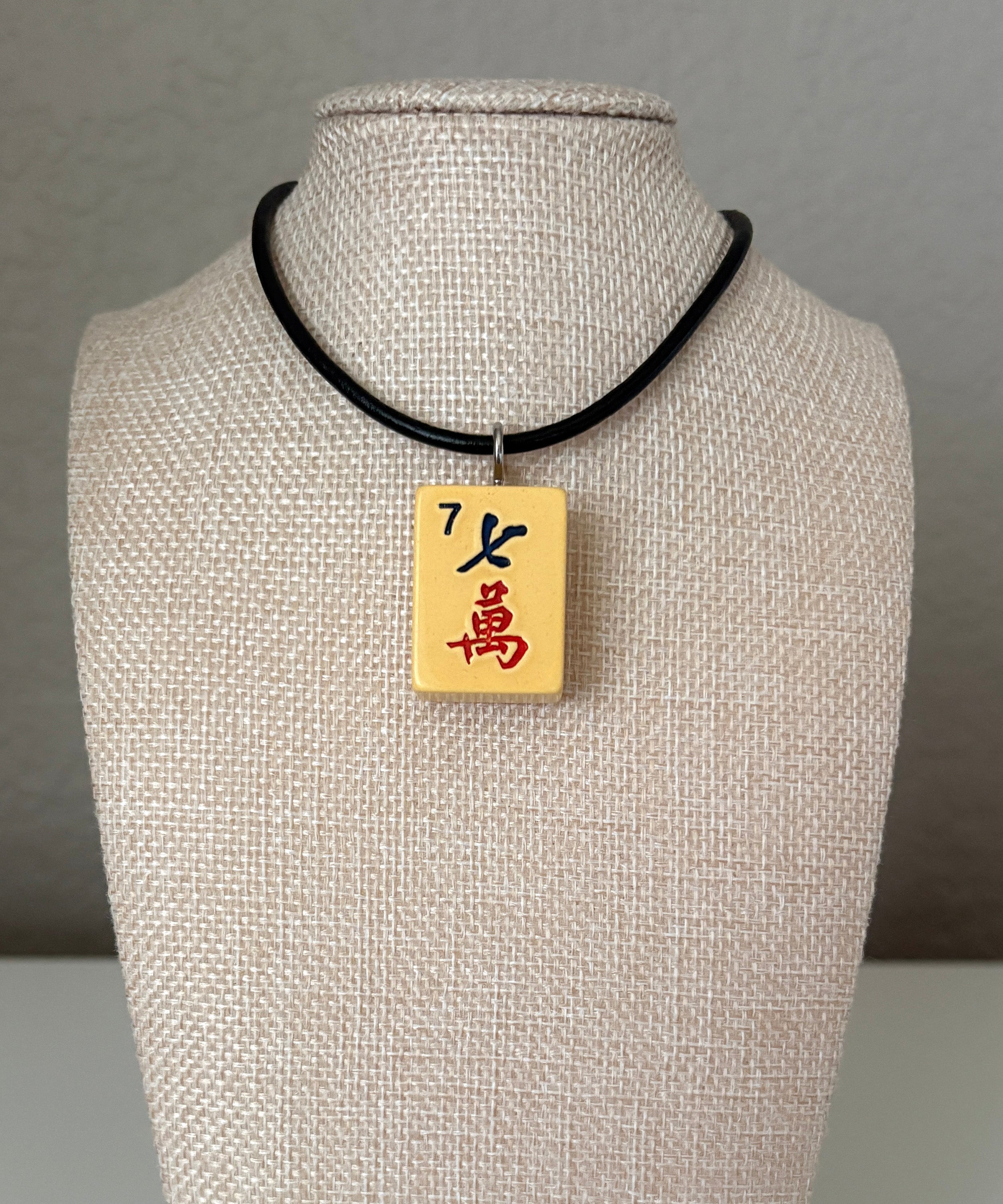 Series 11: Necklace from 1930s-1940s Vintage Mahjong Tile, Seven Crak, Number 16 of 144