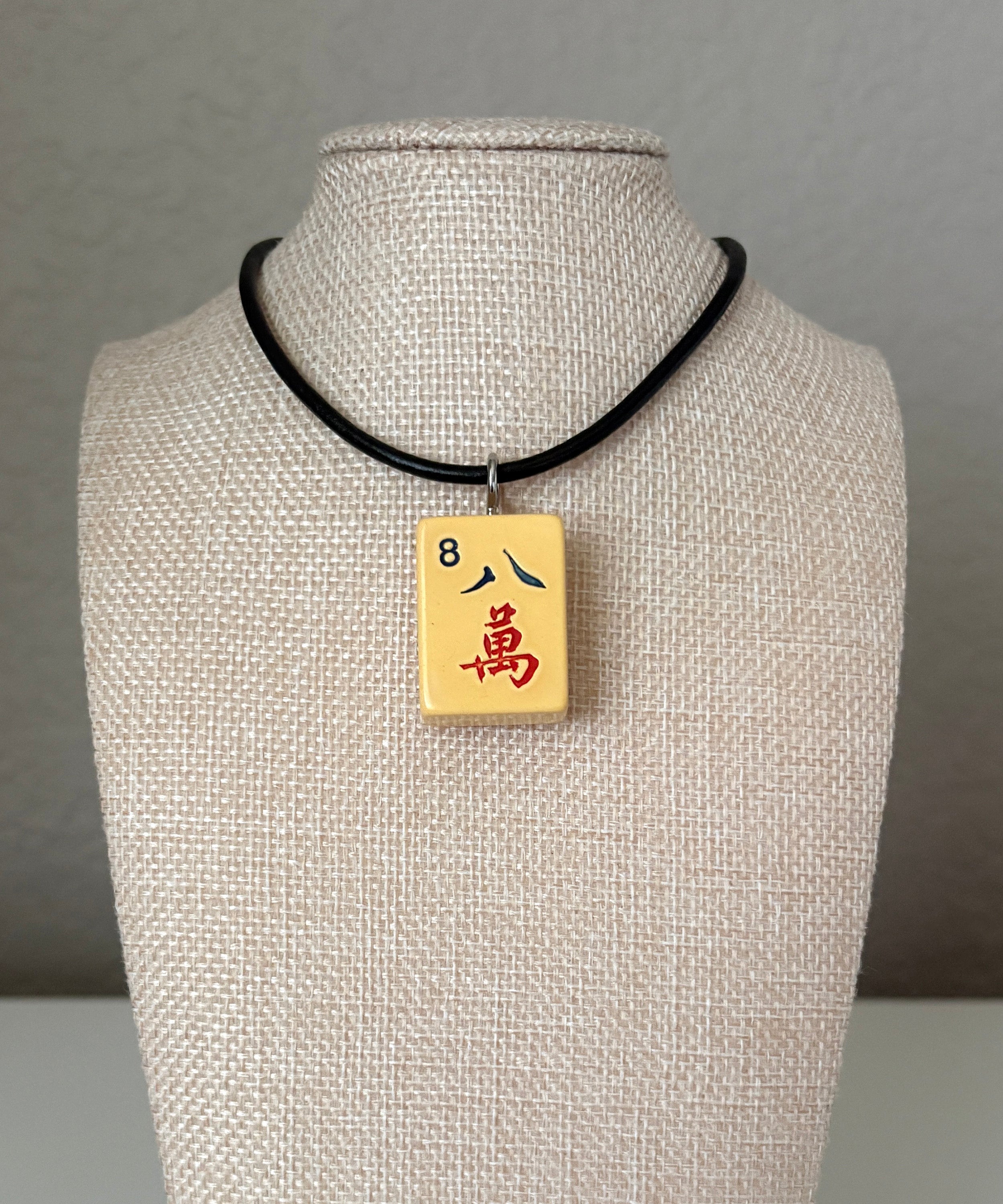 Series 11: Necklace from 1930s-1940s Vintage Mahjong Tile, Eight Crak, Number 17 of 144