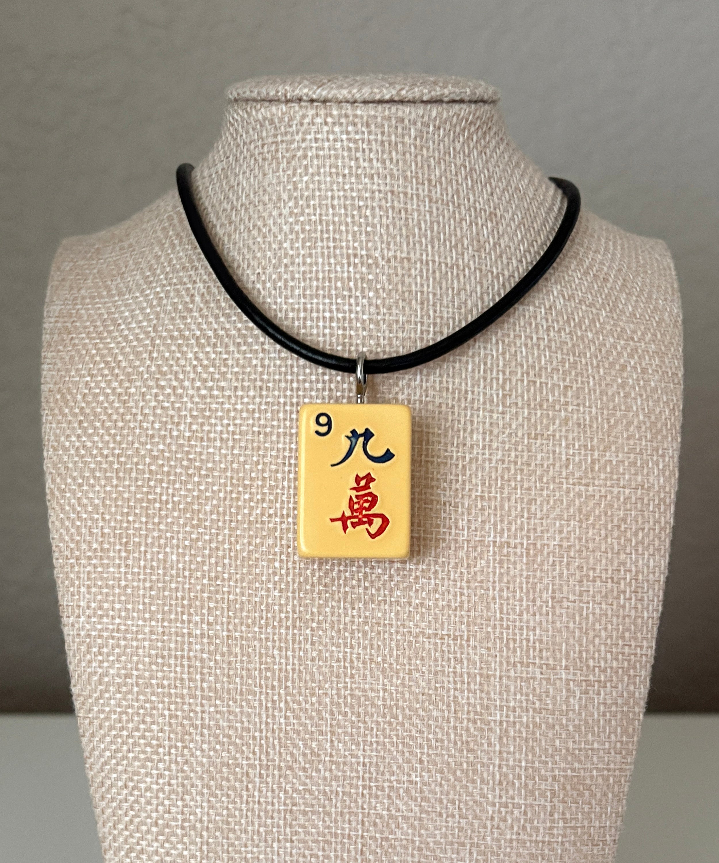Series 11: Necklace from 1930s-1940s Vintage Mahjong Tile, Nine Crak, Number 18 of 144