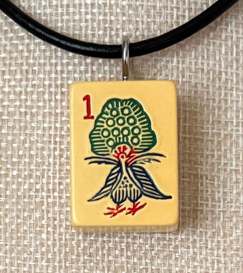Series 11: Necklace from 1930s-1940s Vintage Mahjong Tile, One Bam or Birdie, Number 19 of 144