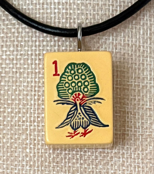 Series 11: Necklace from 1930s-1940s Vintage Mahjong Tile, One Bam or Birdie, Number 19 of 144