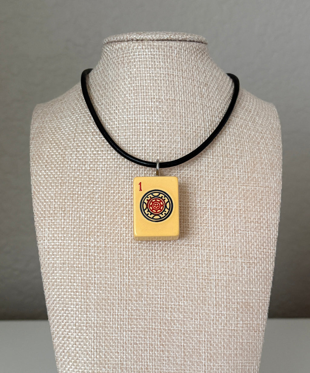 Series 11: Necklace from 1930s-1940s Vintage Mahjong Tile, One Dot, Number 1 of 144