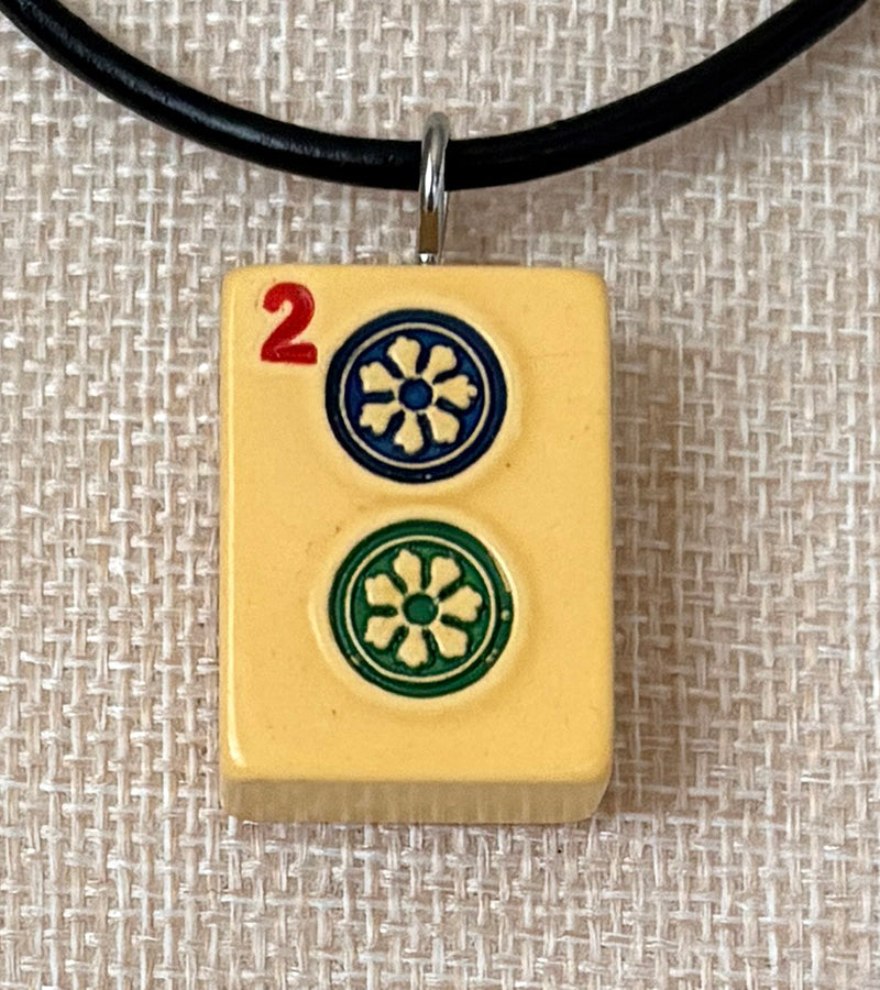 Series 11: Necklace from 1930s-1940s Vintage Mahjong Tile, Two Dot, Number 2 of 144