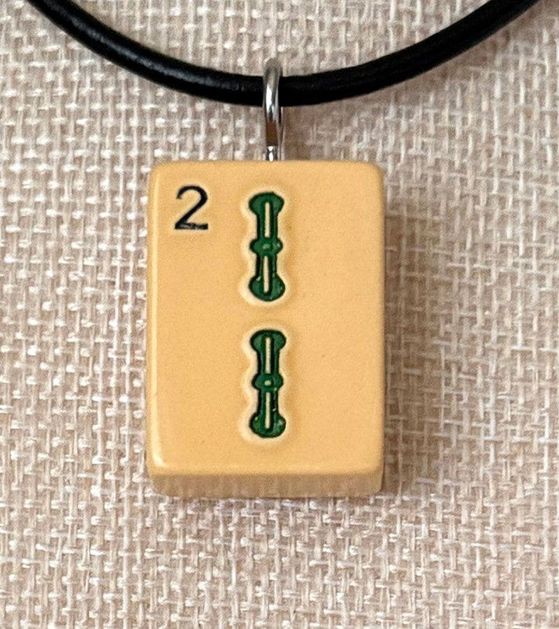 Series 11: Necklace from 1930s-1940s Vintage Mahjong Tile, Two Bam, Number 20 of 144