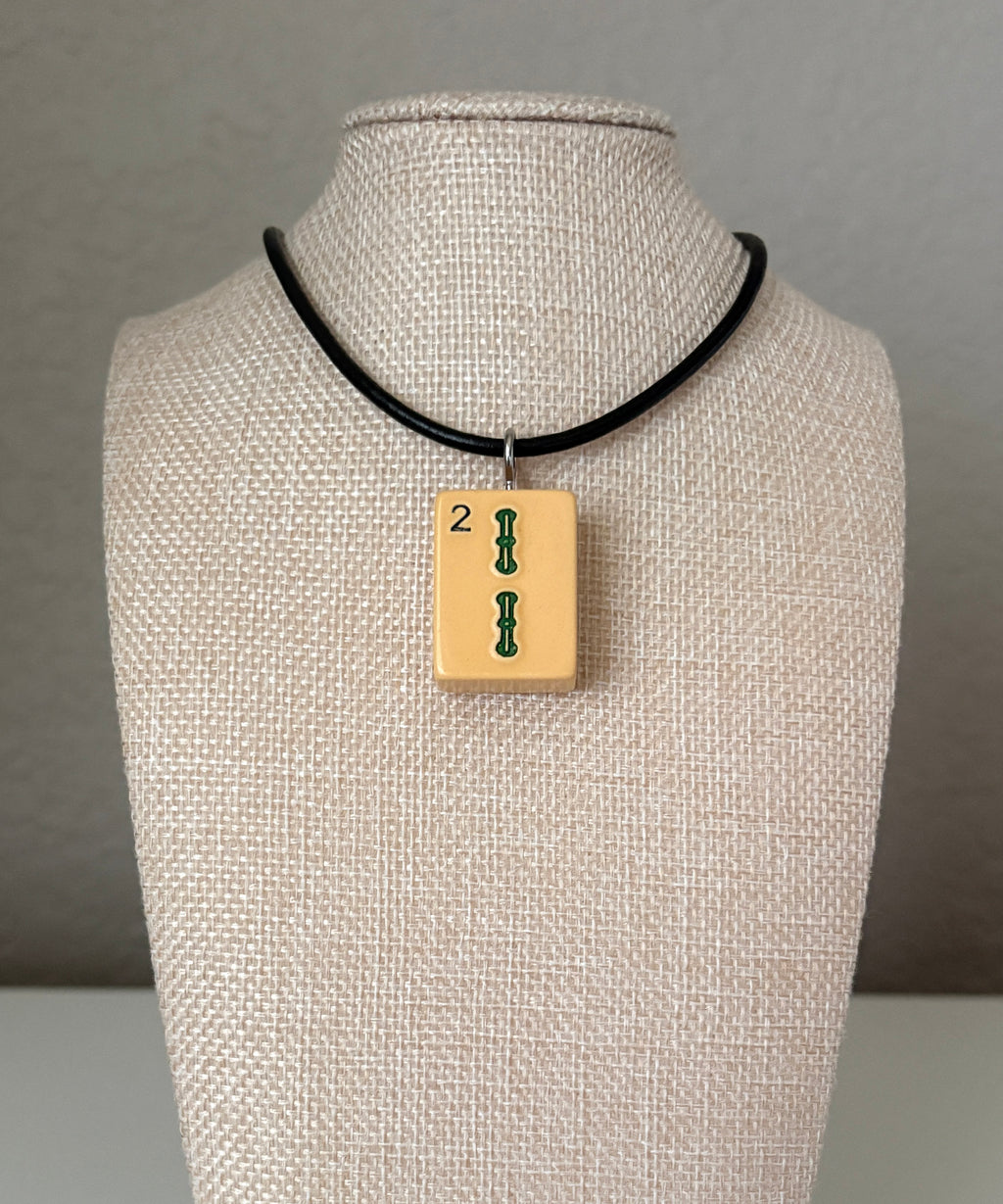 Series 11: Necklace from 1930s-1940s Vintage Mahjong Tile, Two Bam, Number 20 of 144