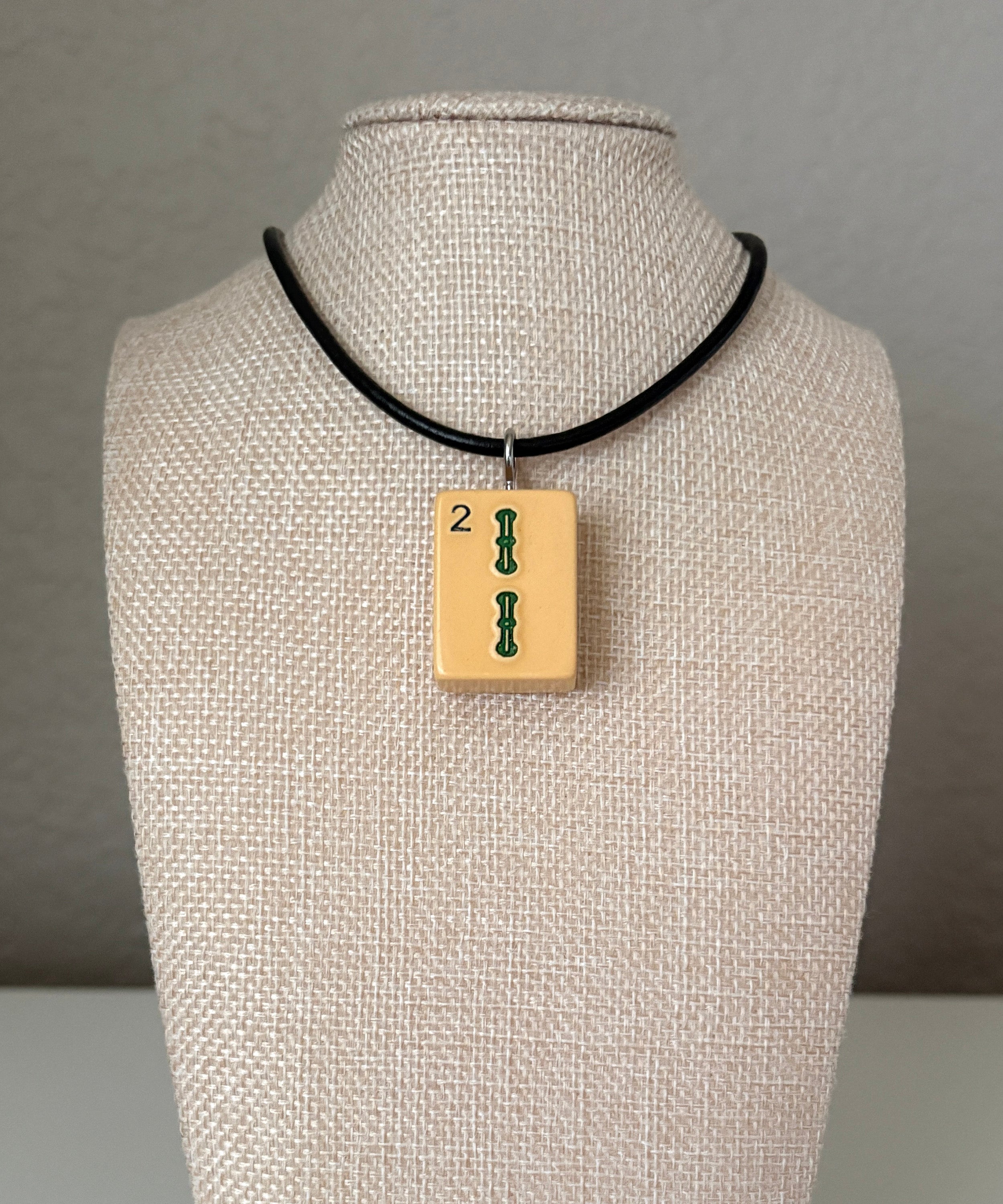 Series 11: Necklace from 1930s-1940s Vintage Mahjong Tile, Two Bam, Number 20 of 144