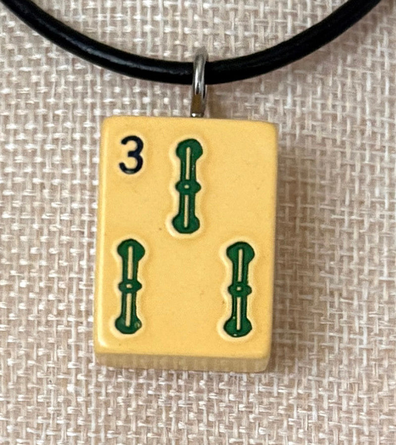 Series 11: Necklace from 1930s-1940s Vintage Mahjong Tile, Three Bam, Number 21 of 144