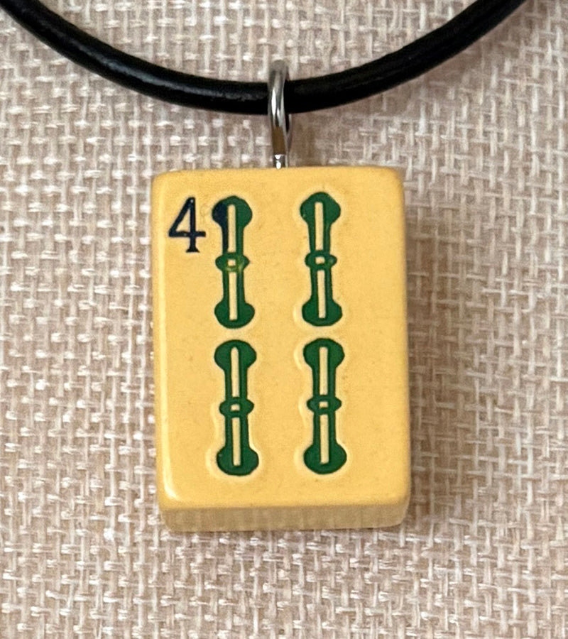 Series 11: Necklace from 1930s-1940s Vintage Mahjong Tile, Four Bam, Number 22 of 144