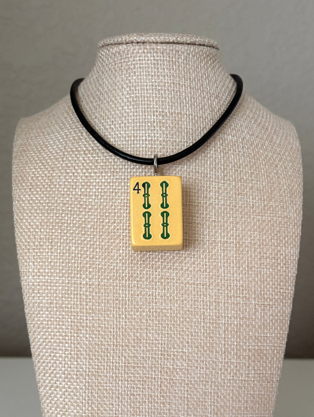 Series 11: Necklace from 1930s-1940s Vintage Mahjong Tile, Four Bam, Number 22 of 144