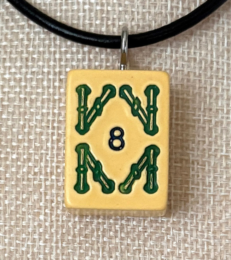 Series 11: Necklace from 1930s-1940s Vintage Mahjong Tile, Eight Bam, Number 26 of 144