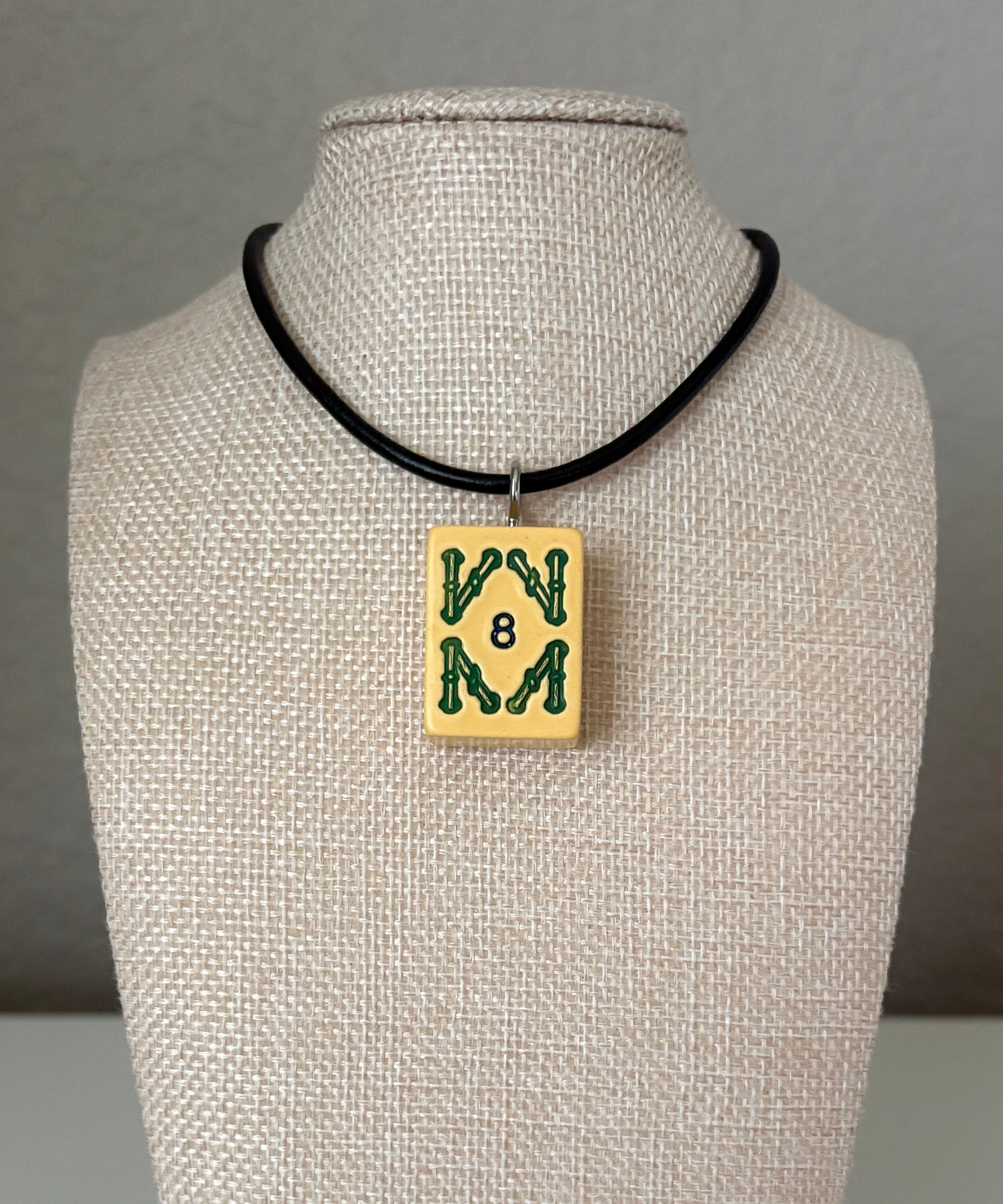 Series 11: Necklace from 1930s-1940s Vintage Mahjong Tile, Eight Bam, Number 26 of 144