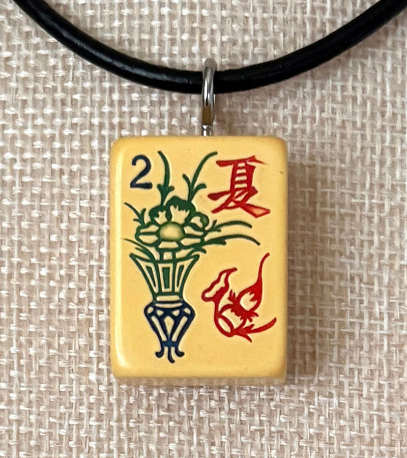 Series 11: Necklace from 1930s-1940s Vintage Mahjong Tile, Flower - Summer, Number 29 of 144