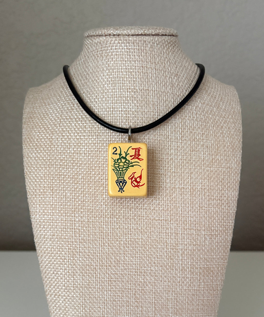 Series 11: Necklace from 1930s-1940s Vintage Mahjong Tile, Flower - Summer, Number 29 of 144