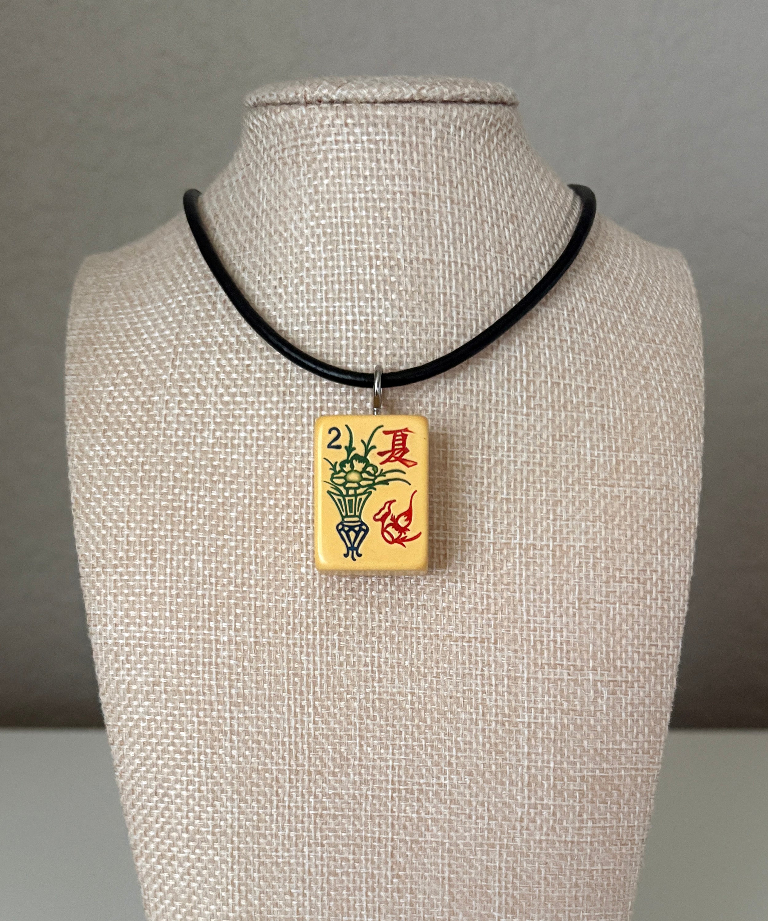 Series 11: Necklace from 1930s-1940s Vintage Mahjong Tile, Flower - Summer, Number 29 of 144