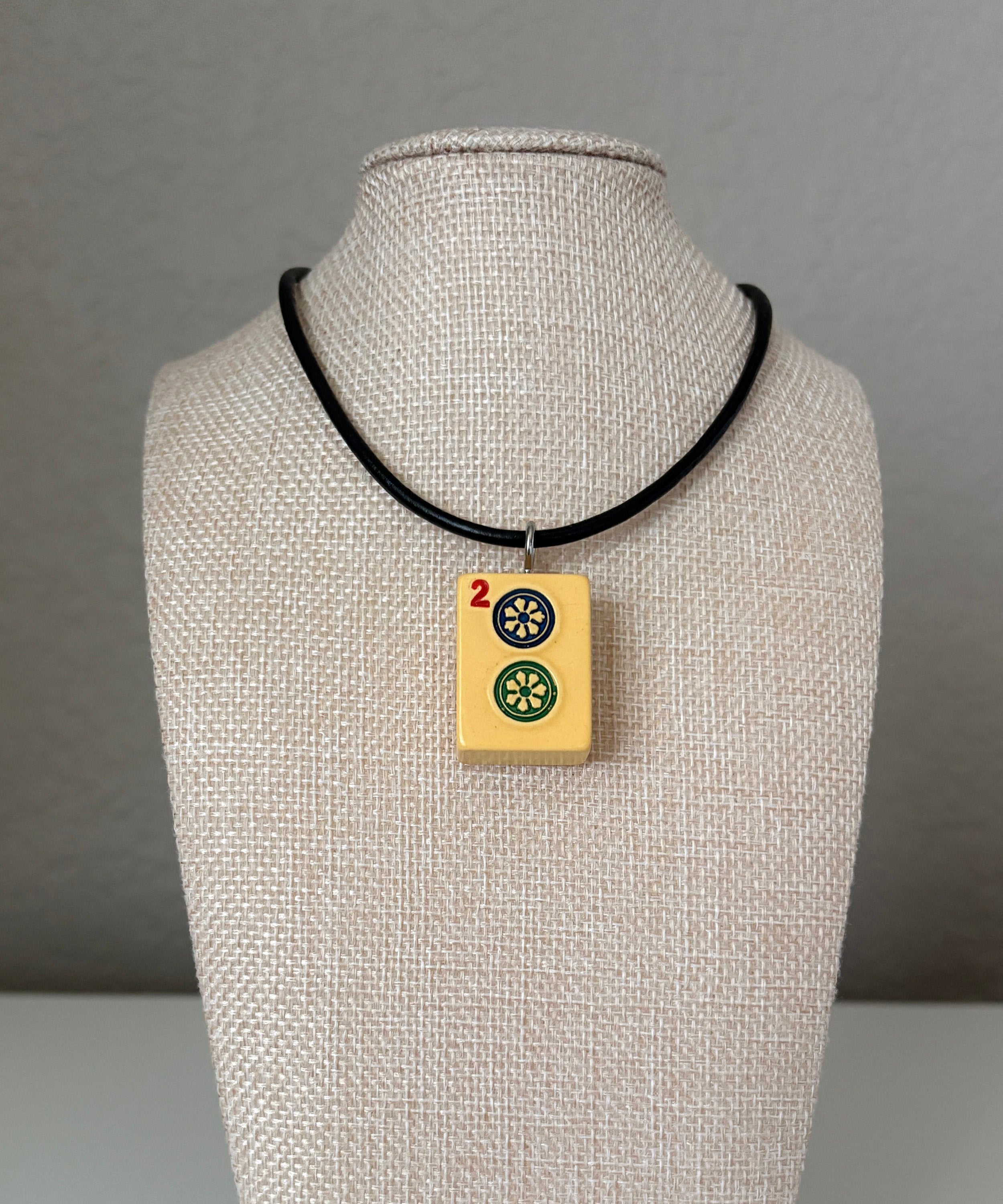Series 11: Necklace from 1930s-1940s Vintage Mahjong Tile, Two Dot, Number 2 of 144