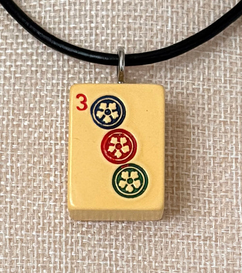 Series 11: Necklace from 1930s-1940s Vintage Mahjong Tile, Three Dot, Number 3 of 144