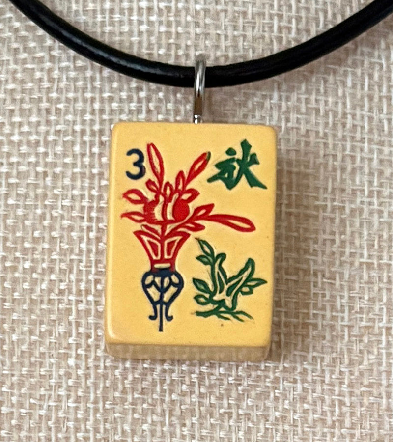 Series 11: Necklace from 1930s-1940s Vintage Mahjong Tile, Flower - Autumn, Number 30 of 144