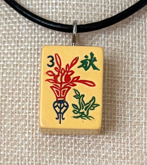Series 11: Necklace from 1930s-1940s Vintage Mahjong Tile, Flower - Autumn, Number 30 of 144