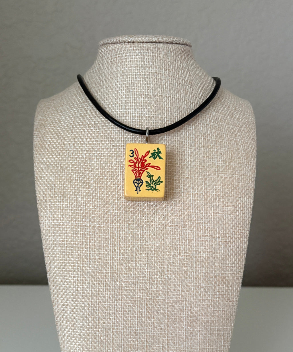 Series 11: Necklace from 1930s-1940s Vintage Mahjong Tile, Flower - Autumn, Number 30 of 144
