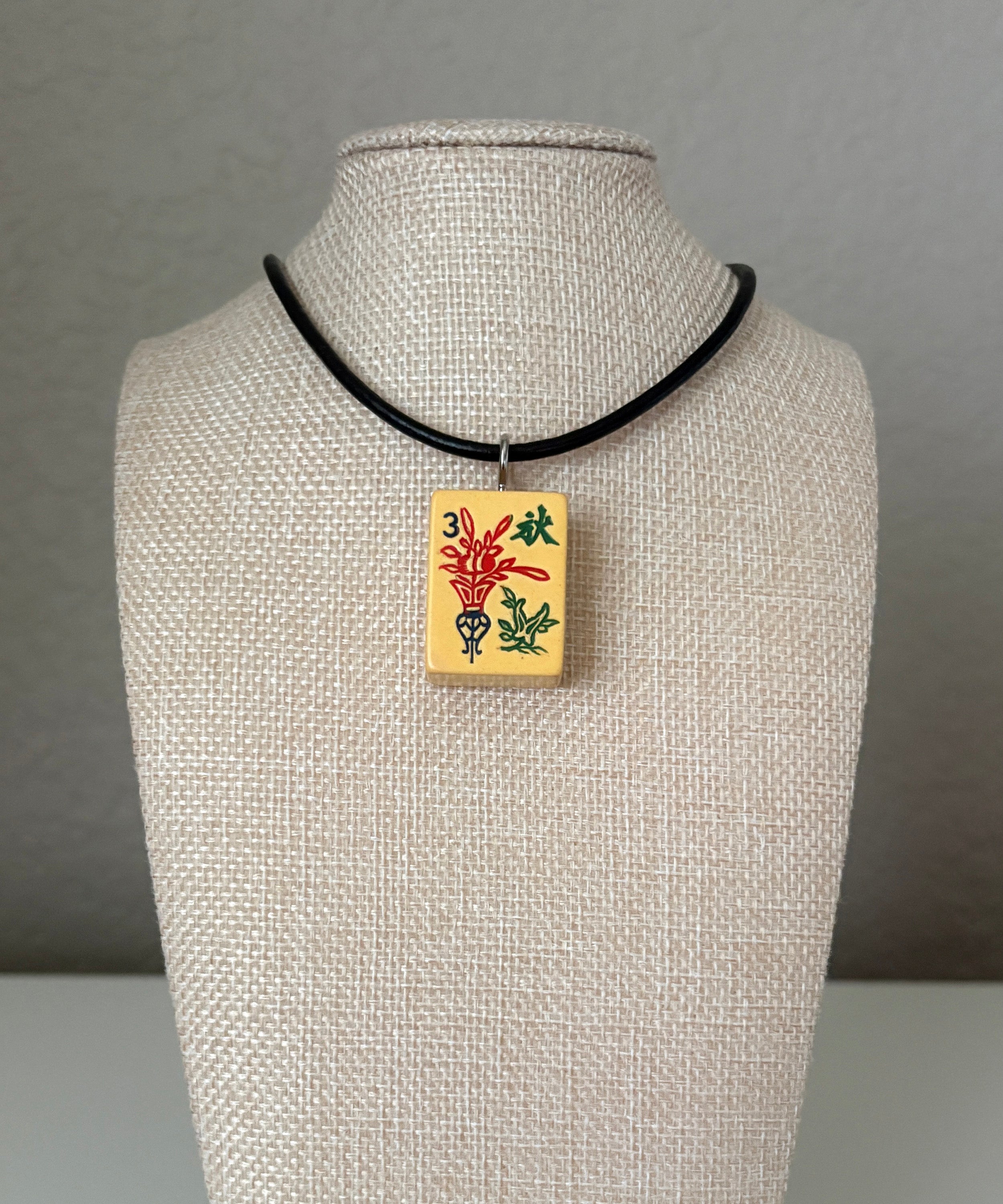Series 11: Necklace from 1930s-1940s Vintage Mahjong Tile, Flower - Autumn, Number 30 of 144