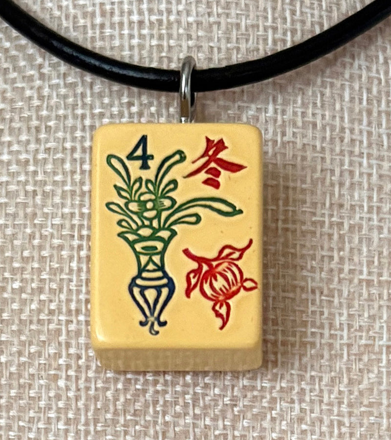 Series 11: Necklace from 1930s-1940s Vintage Mahjong Tile, Flower - Winter, Number 31 of 144