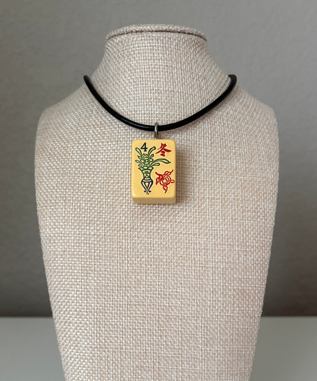 Series 11: Necklace from 1930s-1940s Vintage Mahjong Tile, Flower - Winter, Number 31 of 144