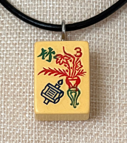 Series 11: Necklace from 1930s-1940s Vintage Mahjong Tile, Flower - Bamboo, Number 33 of 144