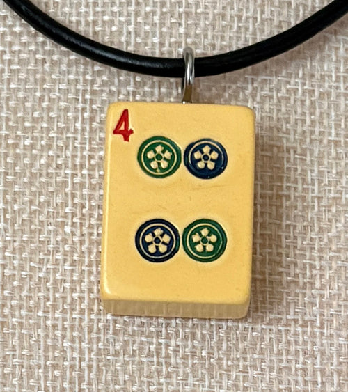 Series 11: Necklace from 1930s-1940s Vintage Mahjong Tile, Four Dot, Number 4 of 144