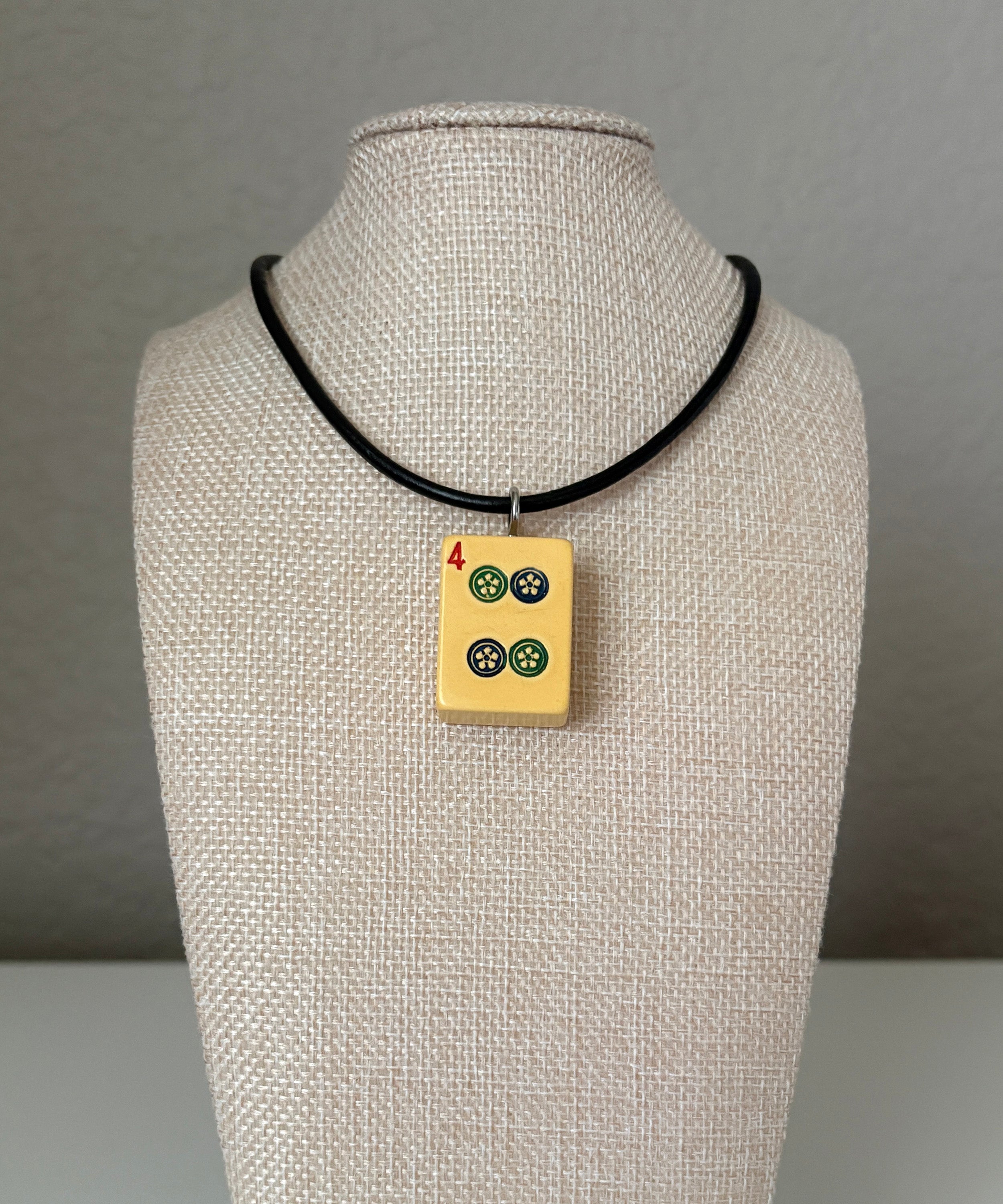 Series 11: Necklace from 1930s-1940s Vintage Mahjong Tile, Four Dot, Number 4 of 144