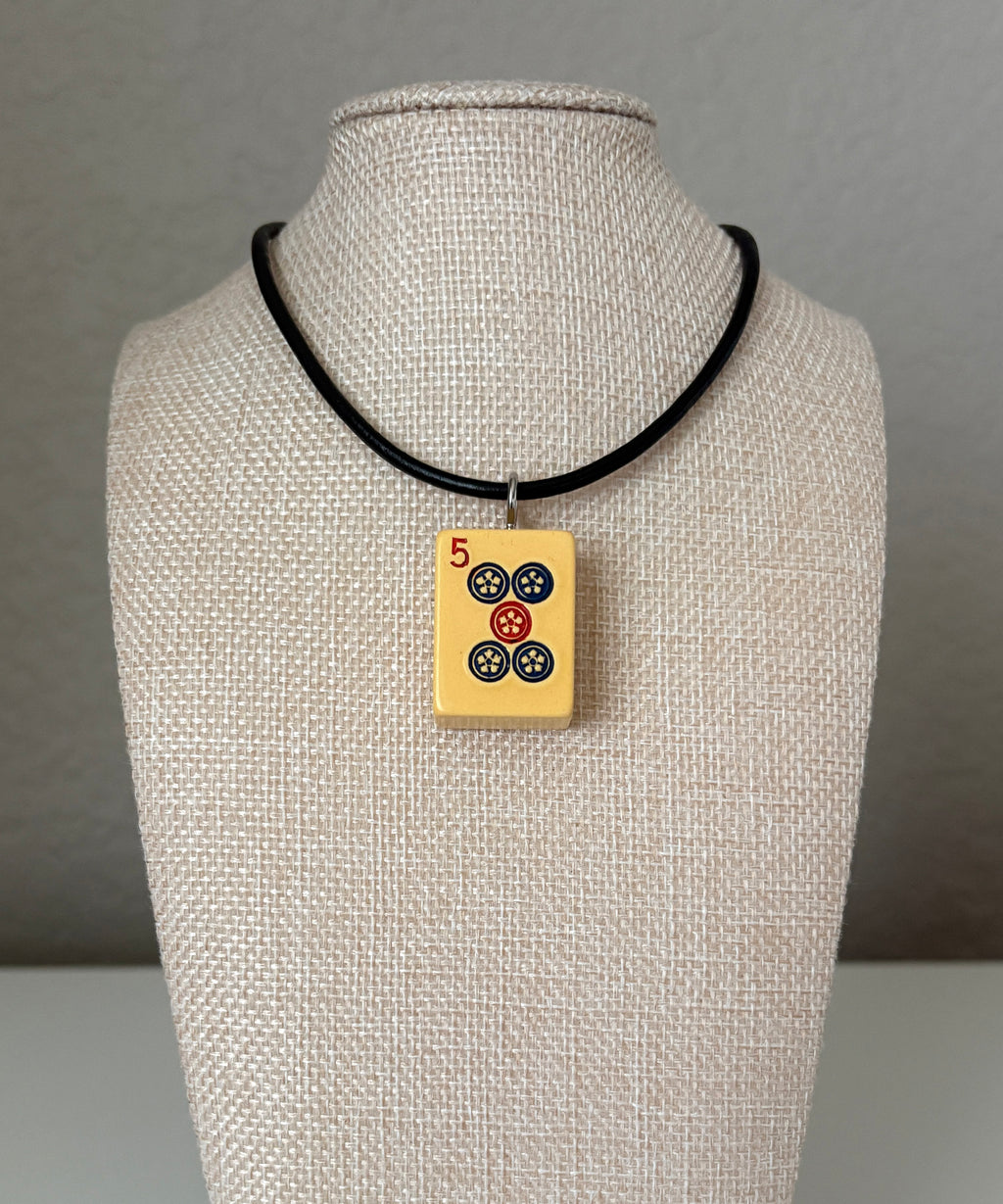 Series 11: Necklace from 1930s-1940s Vintage Mahjong Tile, Five Dot, Number 5 of 144