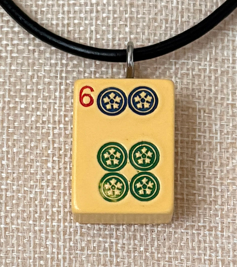 Series 11: Necklace from 1930s-1940s Vintage Mahjong Tile, Six Dot, Number 6 of 144