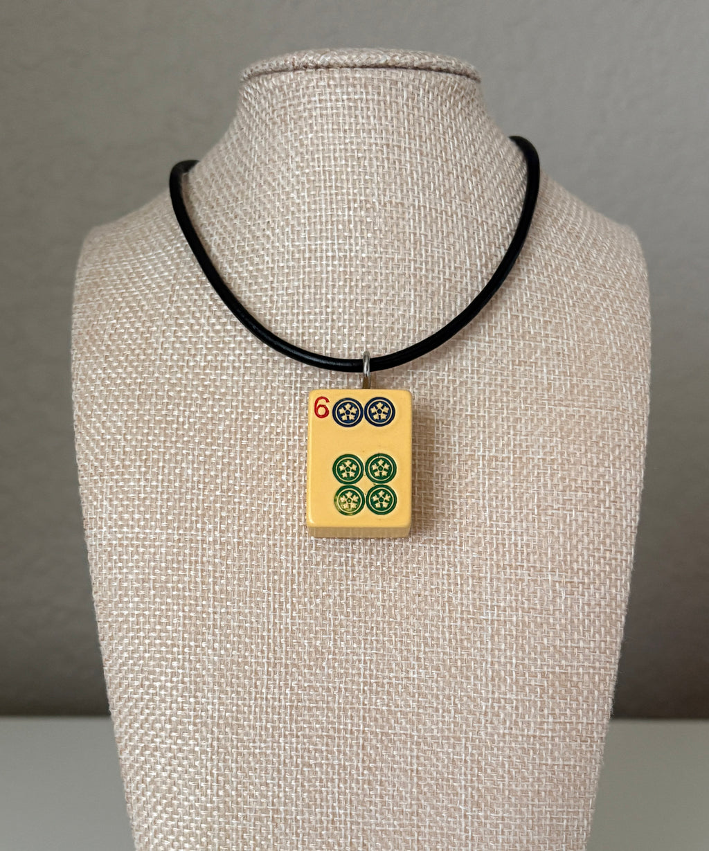 Series 11: Necklace from 1930s-1940s Vintage Mahjong Tile, Six Dot, Number 6 of 144
