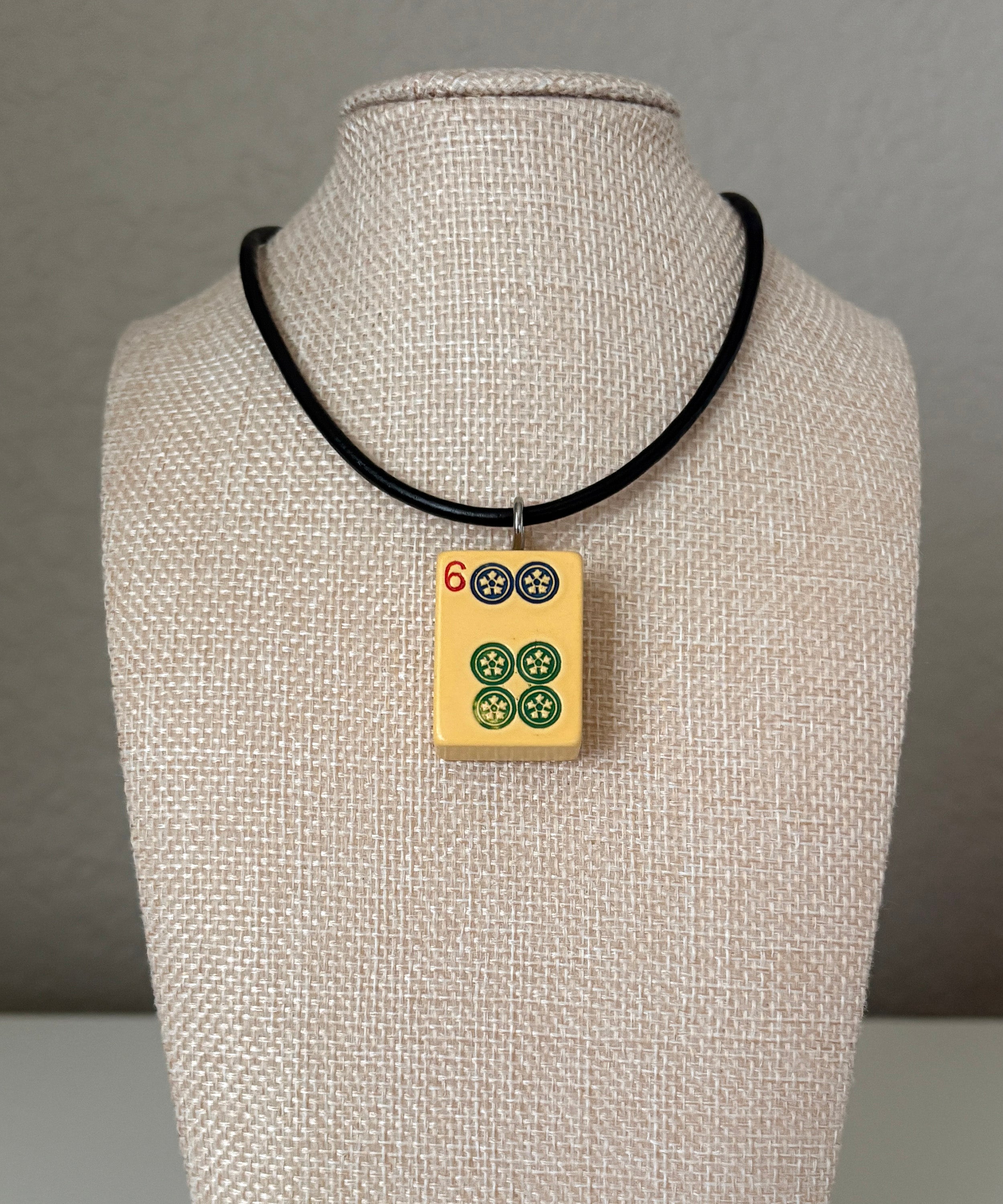 Series 11: Necklace from 1930s-1940s Vintage Mahjong Tile, Six Dot, Number 6 of 144