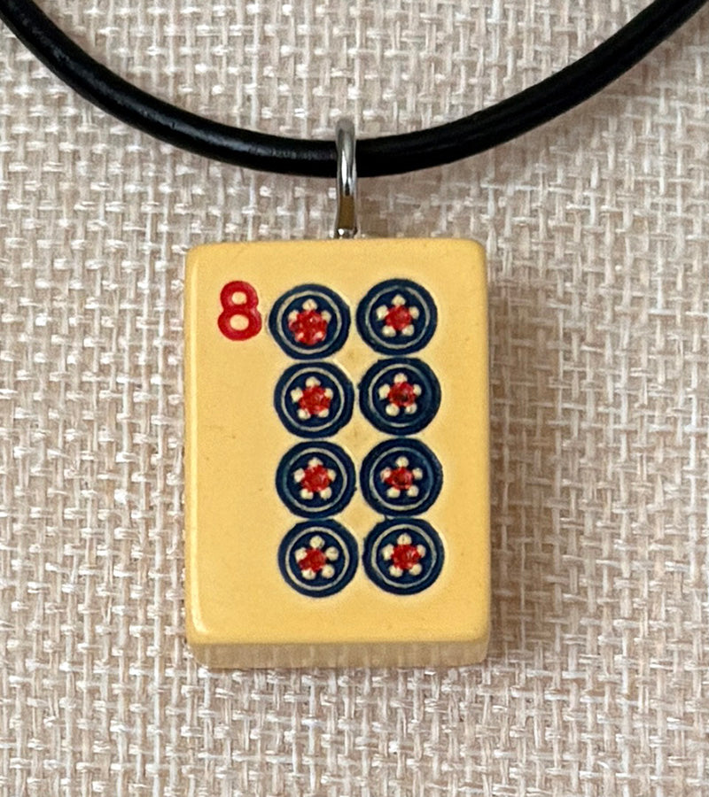 Series 11: Necklace from 1930s-1940s Vintage Mahjong Tile, Eight Dot, Number 8 of 144