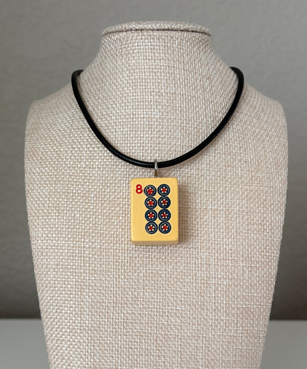 Series 11: Necklace from 1930s-1940s Vintage Mahjong Tile, Eight Dot, Number 8 of 144