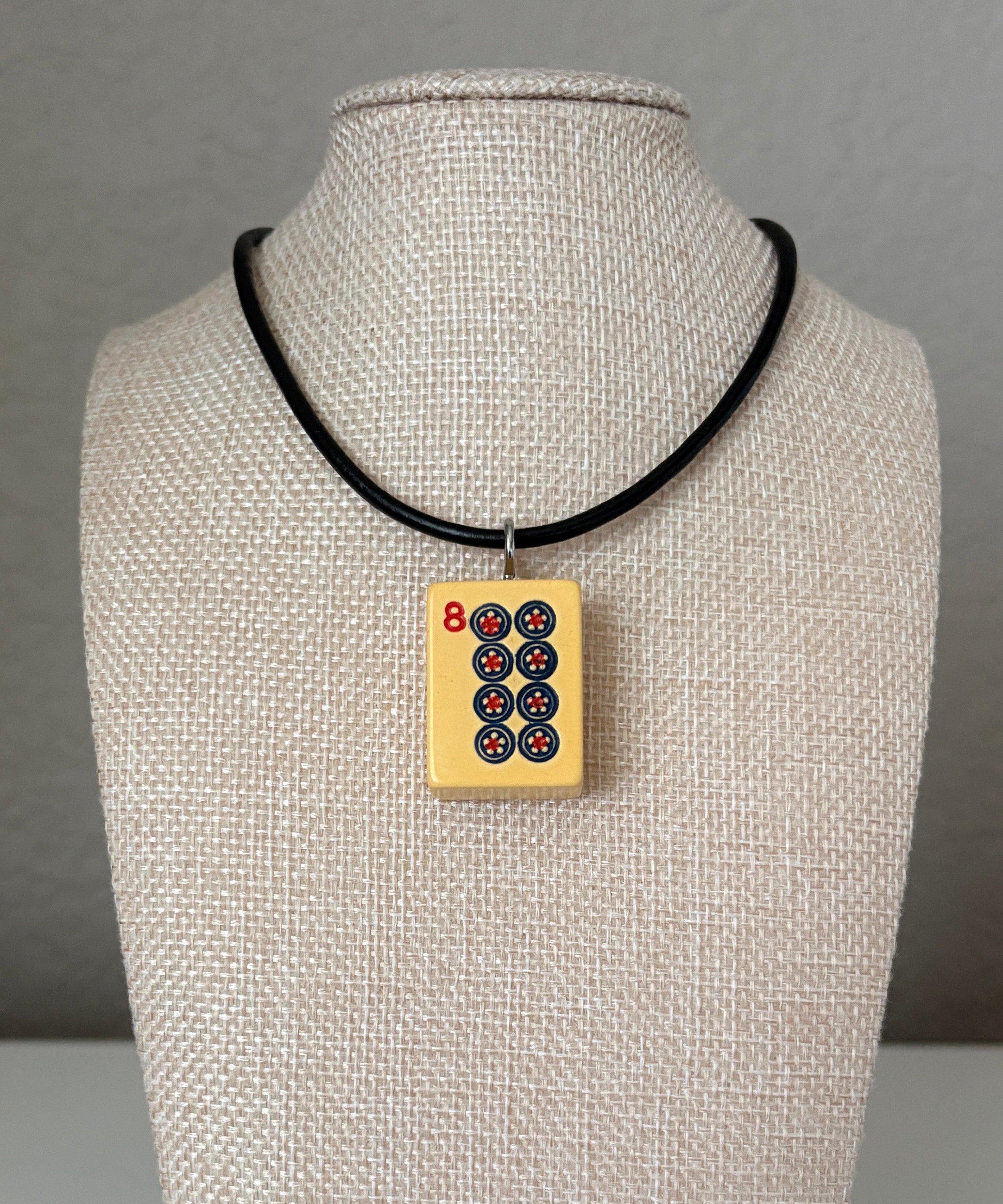 Series 11: Necklace from 1930s-1940s Vintage Mahjong Tile, Eight Dot, Number 8 of 144