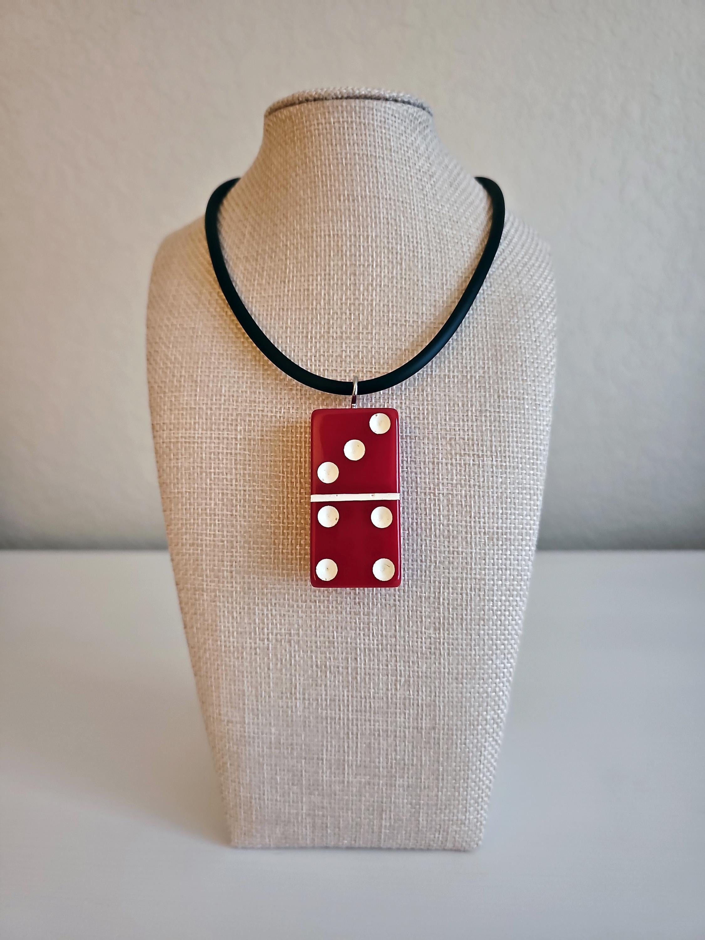Series 3: Vintage Puremco Domino Necklace, Mid-century, Red, Number 20 of 28