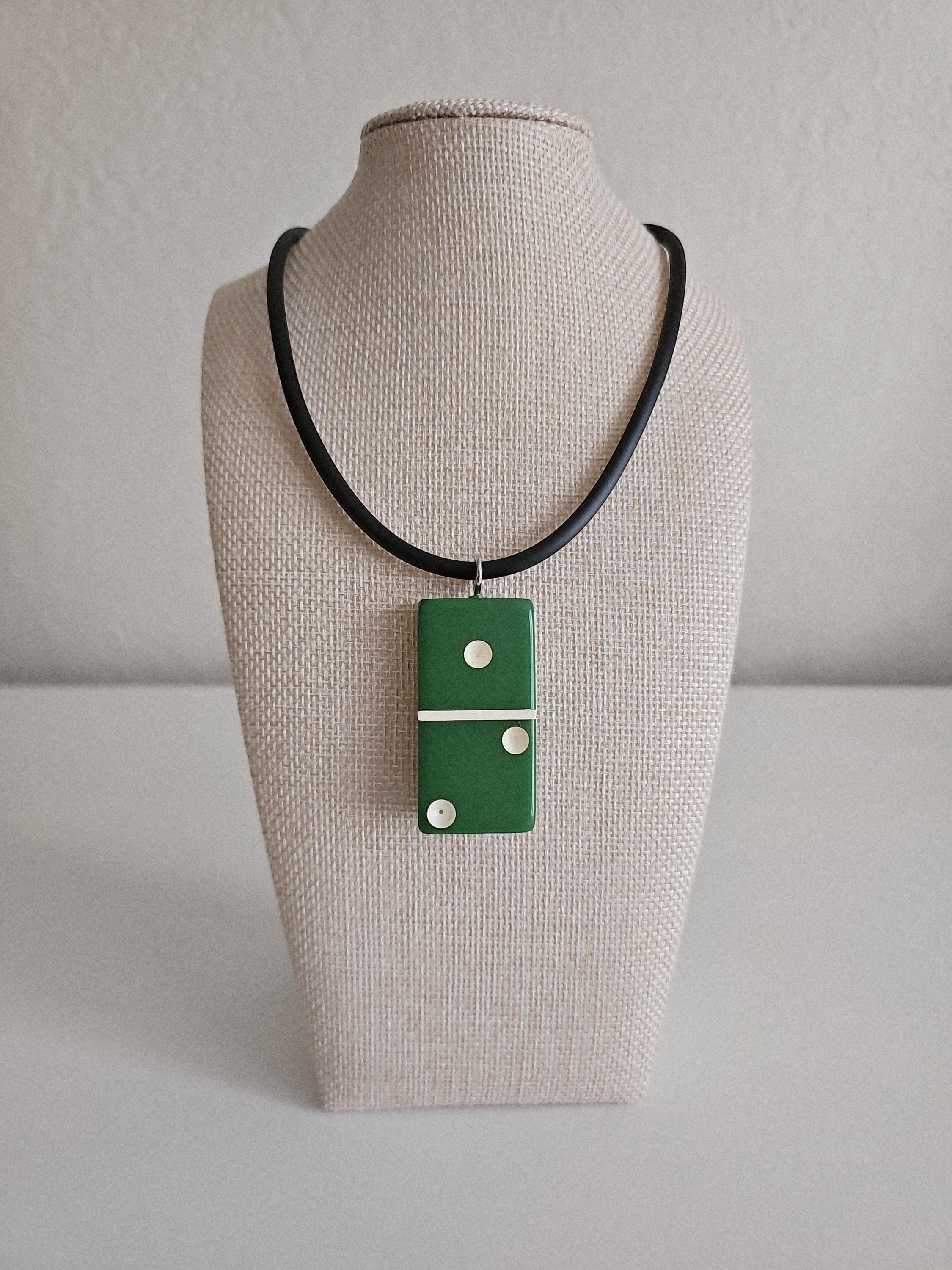 Series 2: Vintage Puremco Domino Necklace, Mid-century, Green, Number 9 of 28