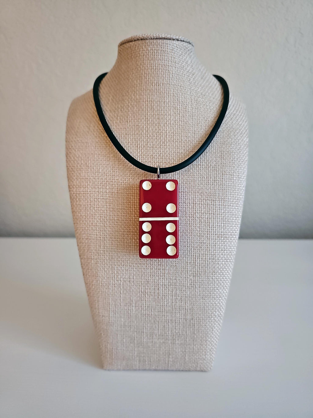 Series 3: Vintage Puremco Domino Necklace, Mid-century, Red, Number 25 of 28