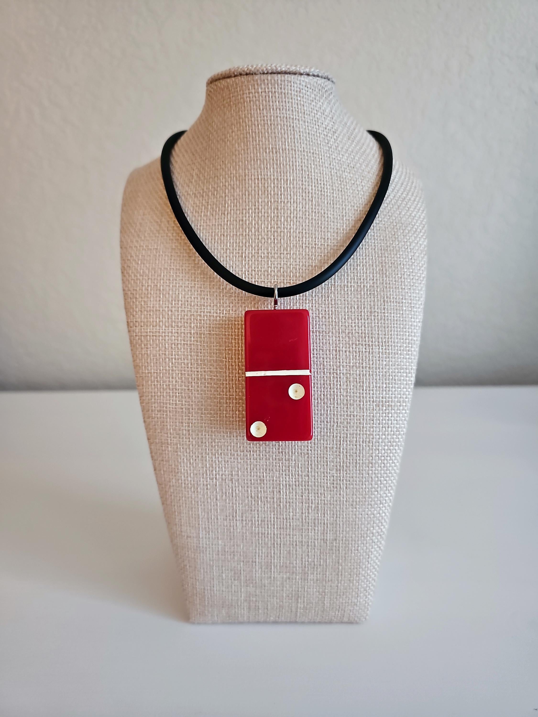Series 3: Vintage Puremco Domino Necklace, Mid-century, Red, Number 3 of 28