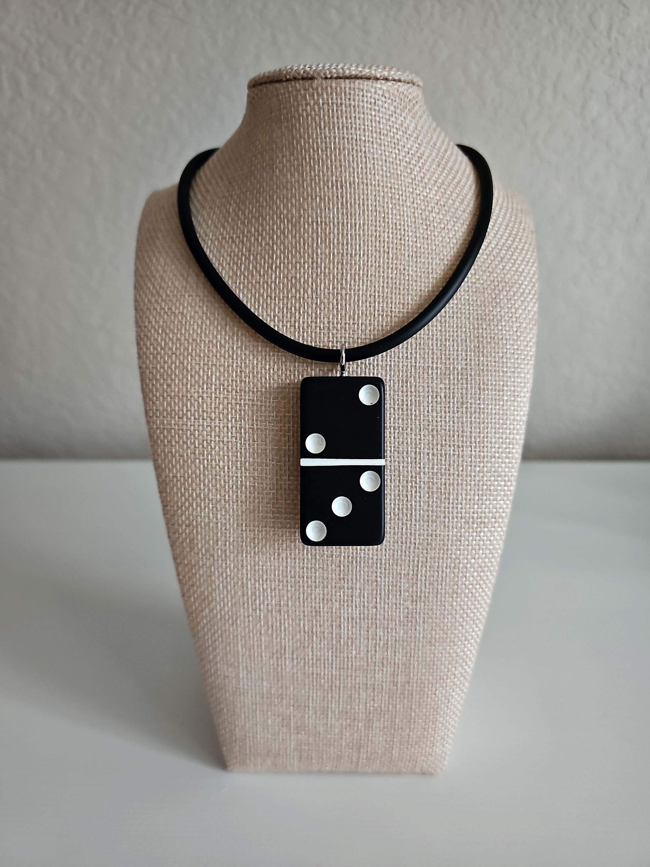Series 5: Vintage Puremco Domino Necklace, Mid-century, Black, Number 9 of 17