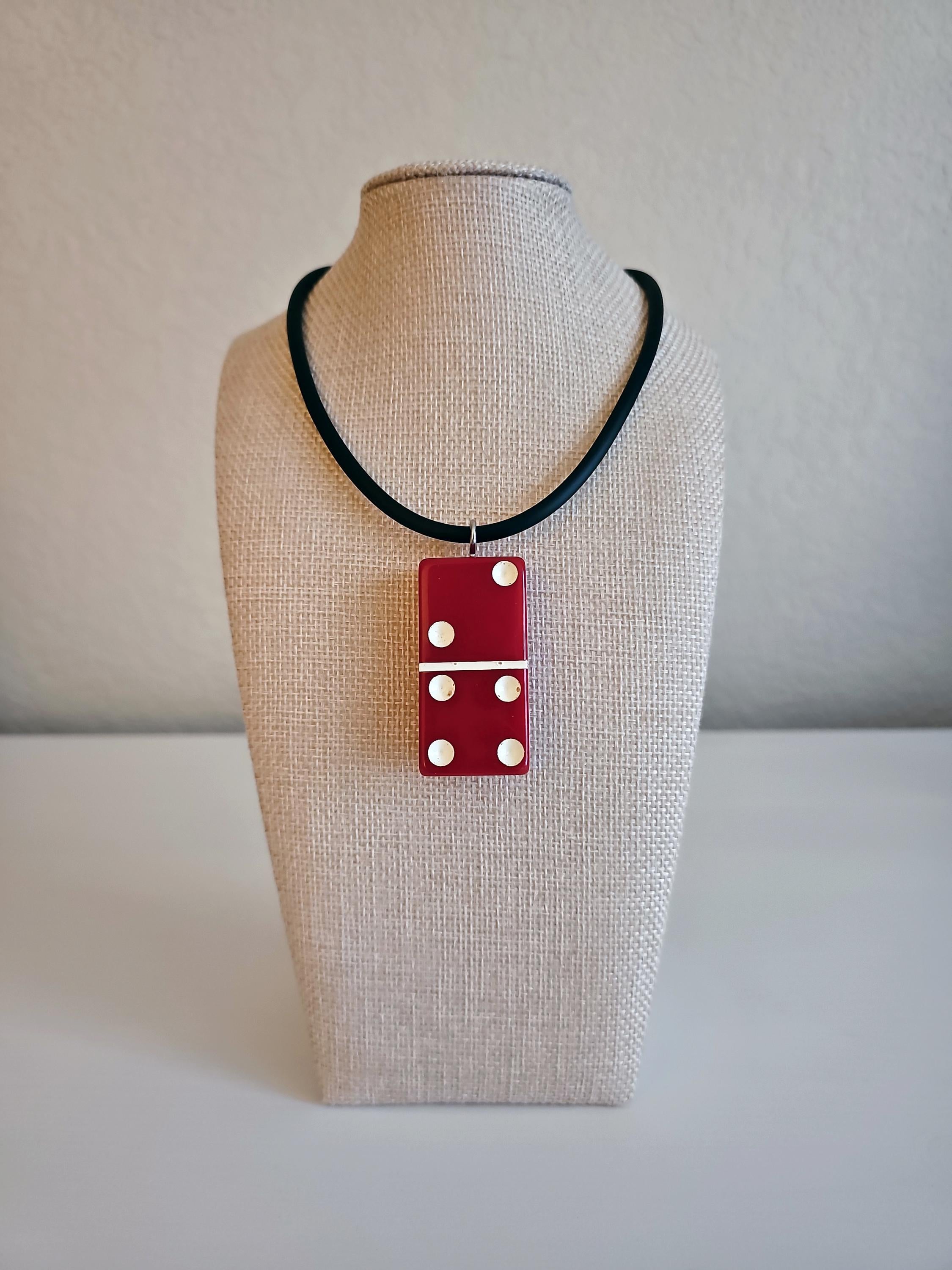 Series 3: Vintage Puremco Domino Necklace, Mid-century, Red, Number 16 of 28