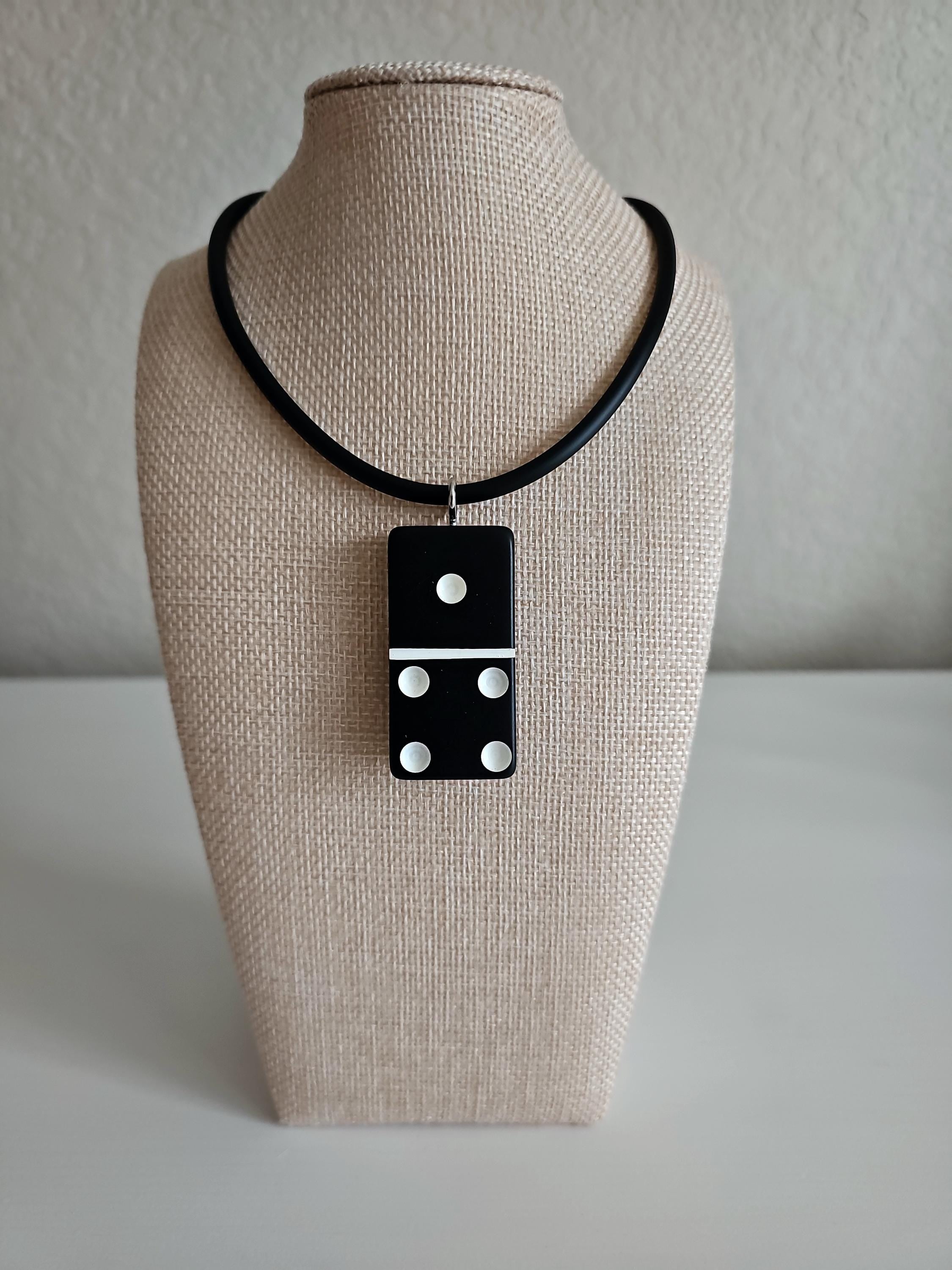Series 5: Vintage Puremco Domino Necklace, Mid-century, Black, Number 7 of 17