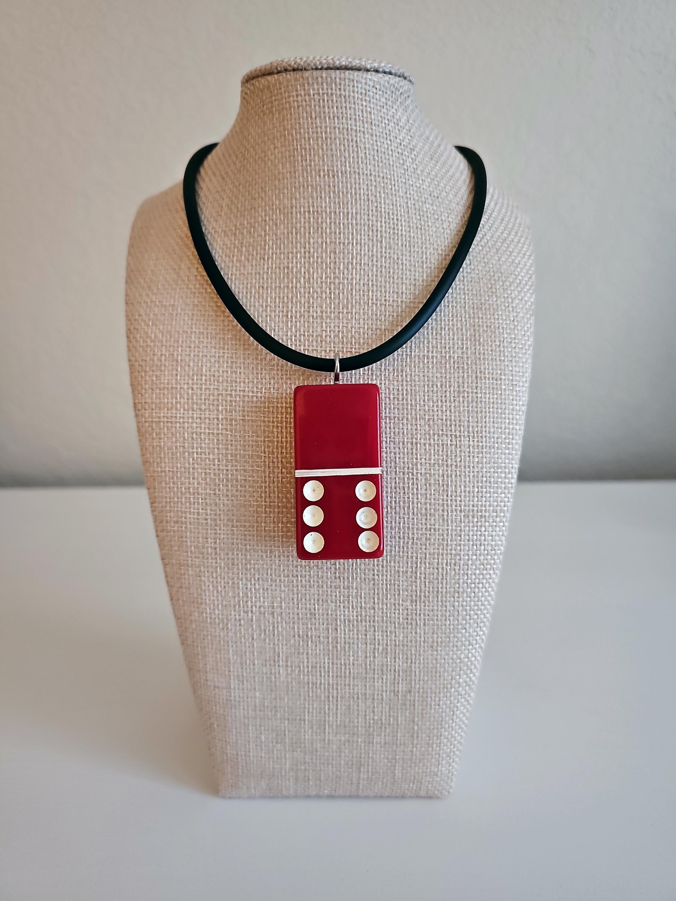 Series 3: Vintage Puremco Domino Necklace, Mid-century, Red, Number 7 of 28