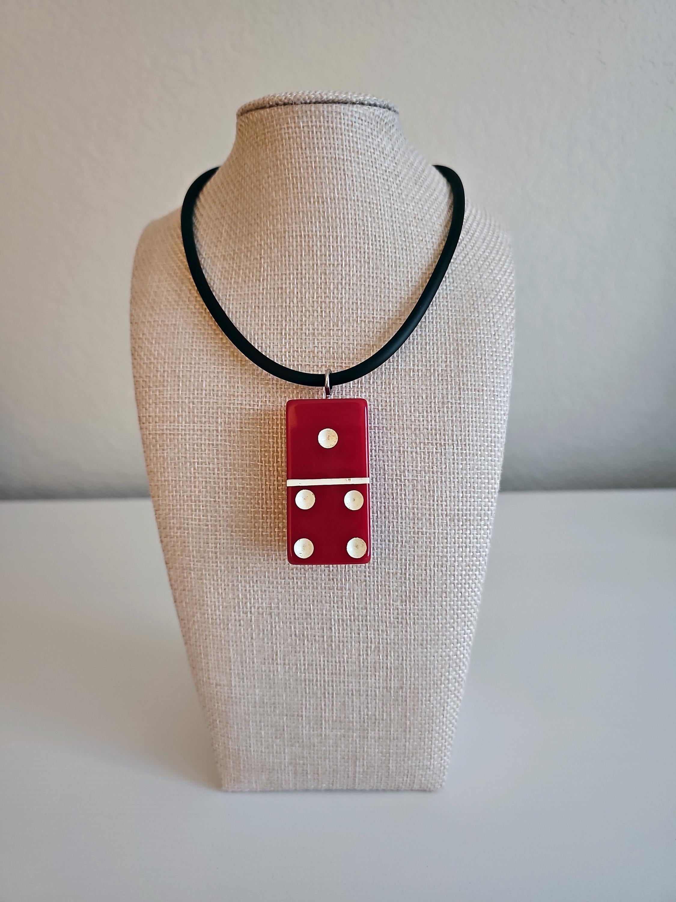 Series 3: Vintage Puremco Domino Necklace, Mid-century, Red, Number 11 of 28